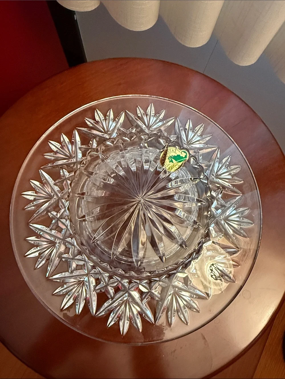 Waterford Crystal Clear Cut Glass Candle Plate with White Pillar